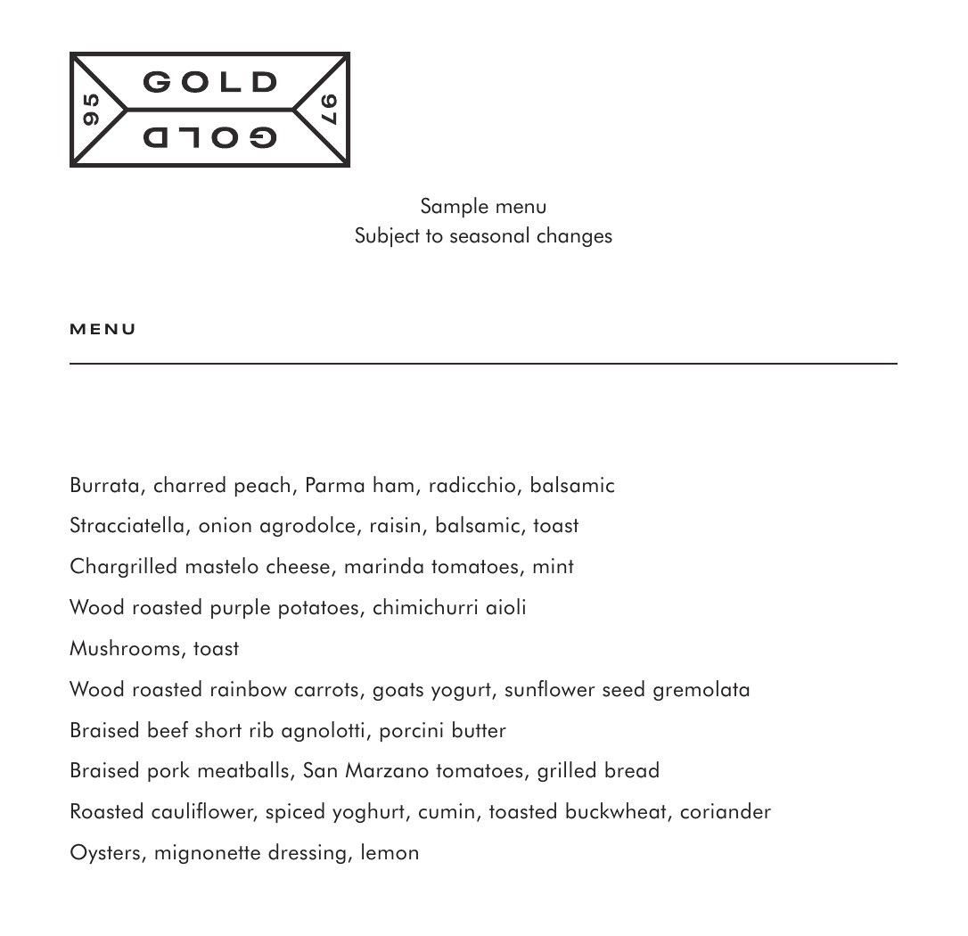 Gold's cicchetti menu, October 2026: ten small plates, subject to seasonal changes