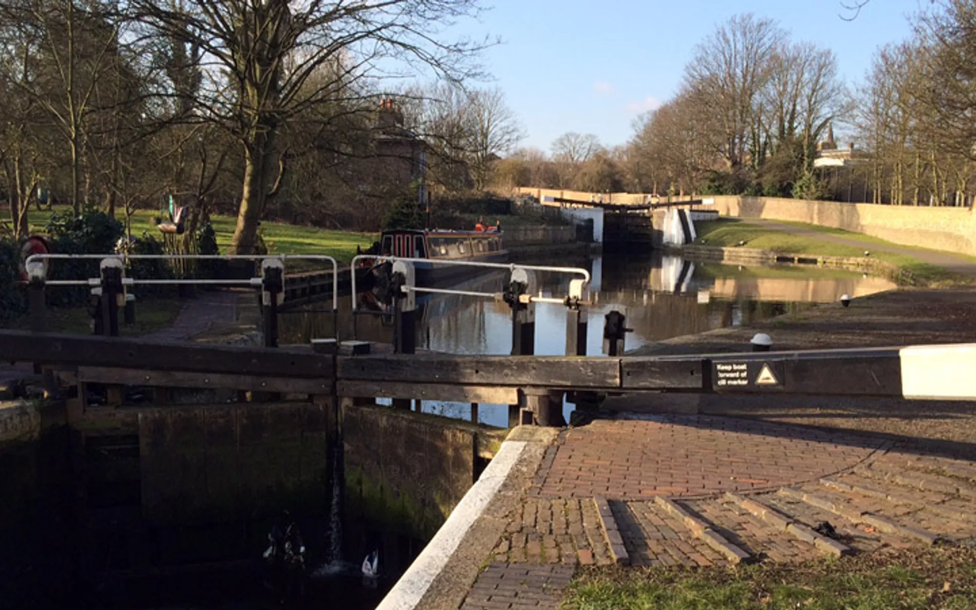The Hanwell Flight of Locks descending beside the Grand Union Canal towpath