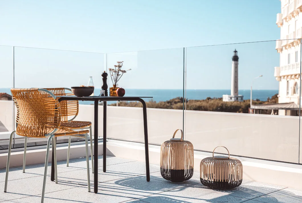 A private terrace at Hôtel Le Garage looking towards the Atlantic and Biarritz lighthouse